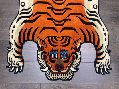 Tibetan Tiger Shape Hand Tufted Animal Rug - Orange