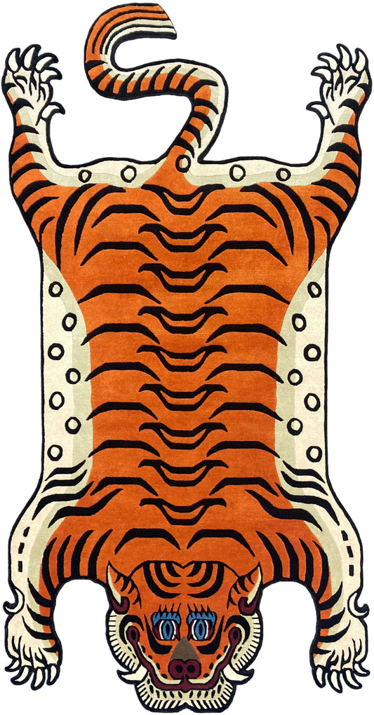 Tibetan Tiger Shape Hand Tufted Animal Rug - Orange