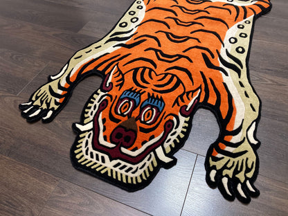 Himalayan Tiger Shape Hand Tufted Animal Rug - Orange