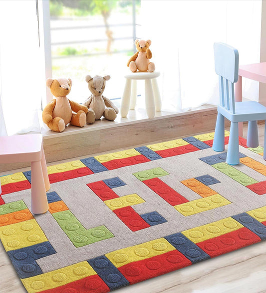 Rida Handloom Hand Tufted Lego Area Rug for Kids Room - Multicolor