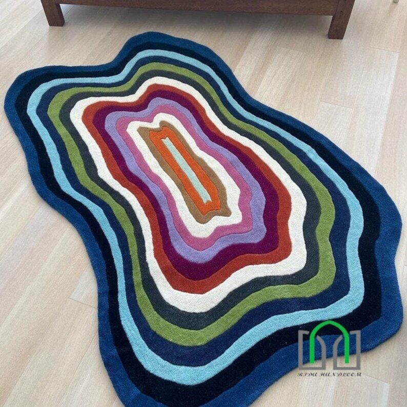 Modern Abstract Odd Shape 100% New Zealand Wool Hand Tufted Area Rug - Multicolor