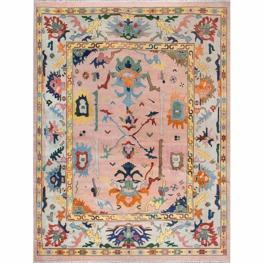 Floral Knotted Oushak Area Rug