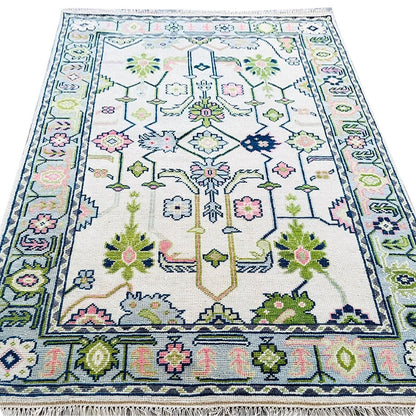 Floral Knotted Oushak Area Rug