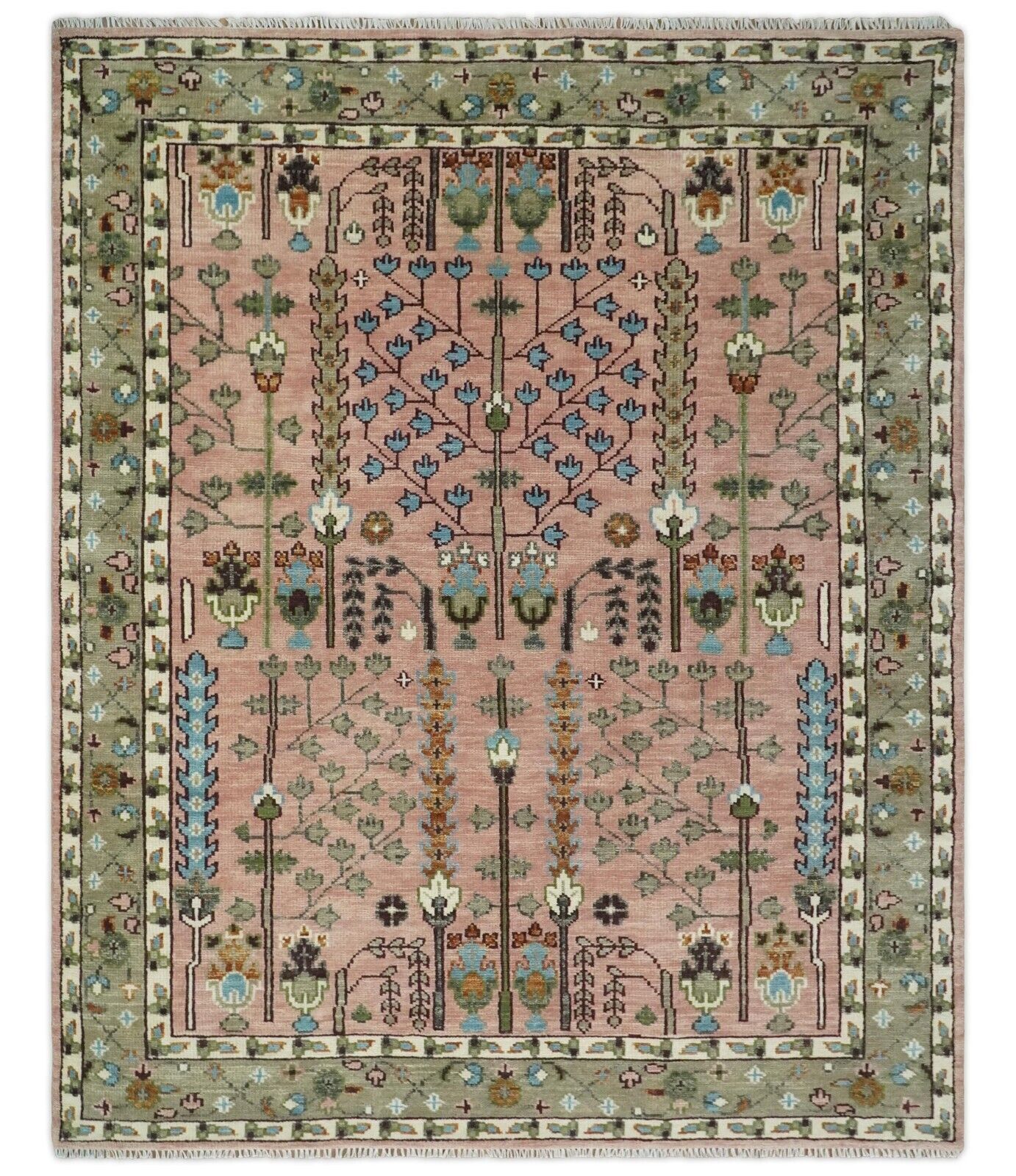 Floral Knotted Oushak Area Rug