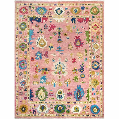 Floral Knotted Oushak Area Rug