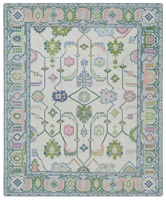 Floral Knotted Oushak Area Rug