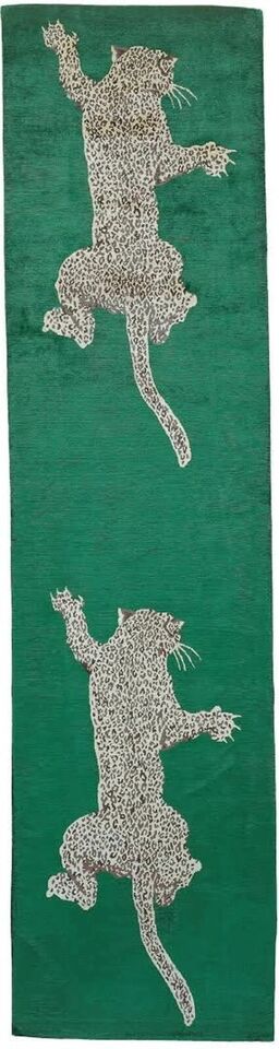 Hand Tufted Leopard Hallway Runner Rug for Bedroom & Stair Treads - Green