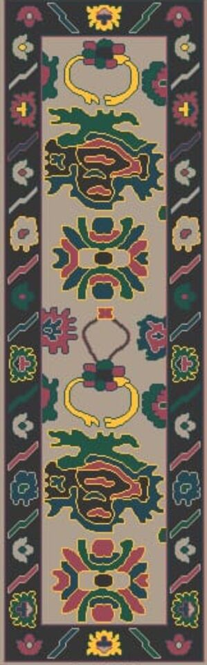 Floral Knotted Oushak Runner Rug