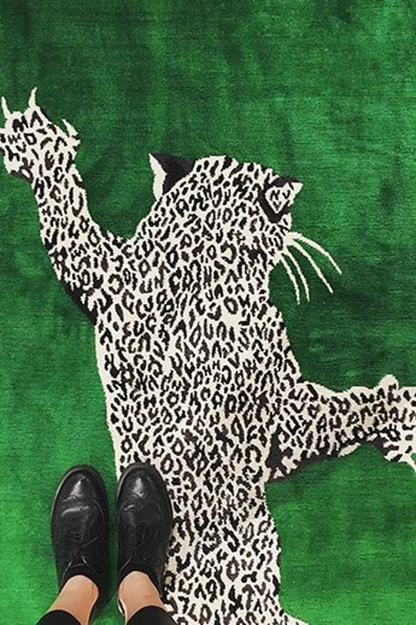 Hand Tufted Leopard Hallway Runner Rug for Bedroom & Stair Treads - Green