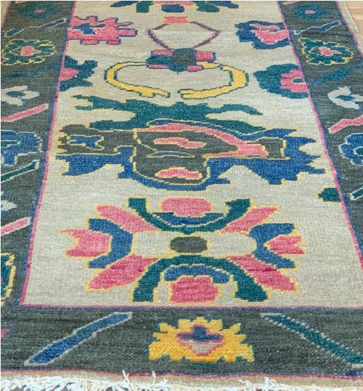 Floral Knotted Oushak Runner Rug