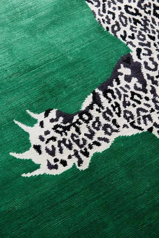 Hand Tufted Leopard Hallway Runner Rug for Bedroom & Stair Treads - Green