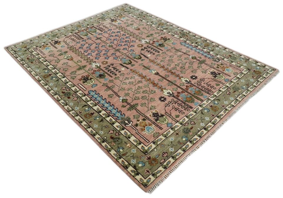 Floral Knotted Oushak Area Rug