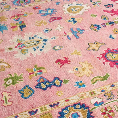 Floral Knotted Oushak Area Rug