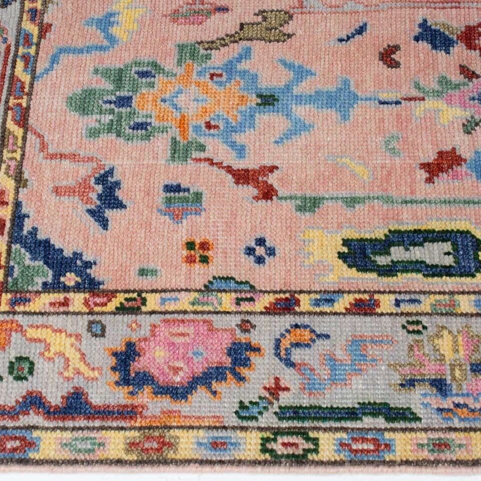 Floral Knotted Oushak Runner Rug