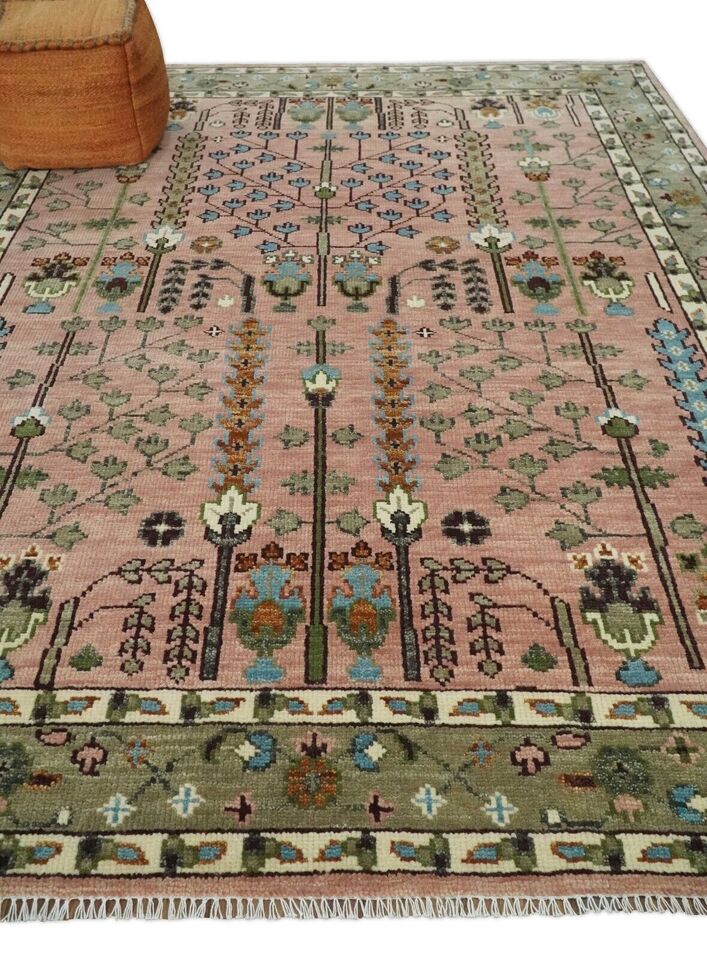 Floral Knotted Oushak Area Rug