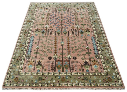 Floral Knotted Oushak Area Rug